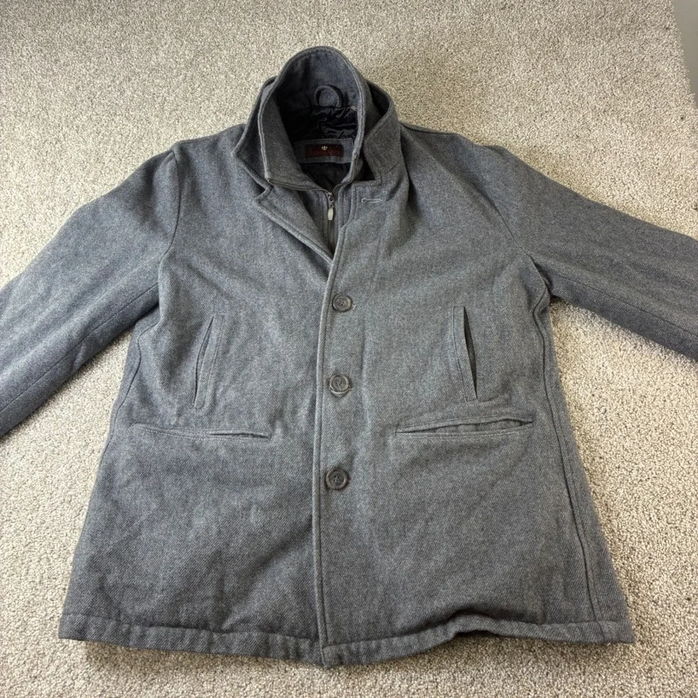 Toscano Mens Gray‎ Wool Blend Button Front Coat Jacket Overcoat Outerwear